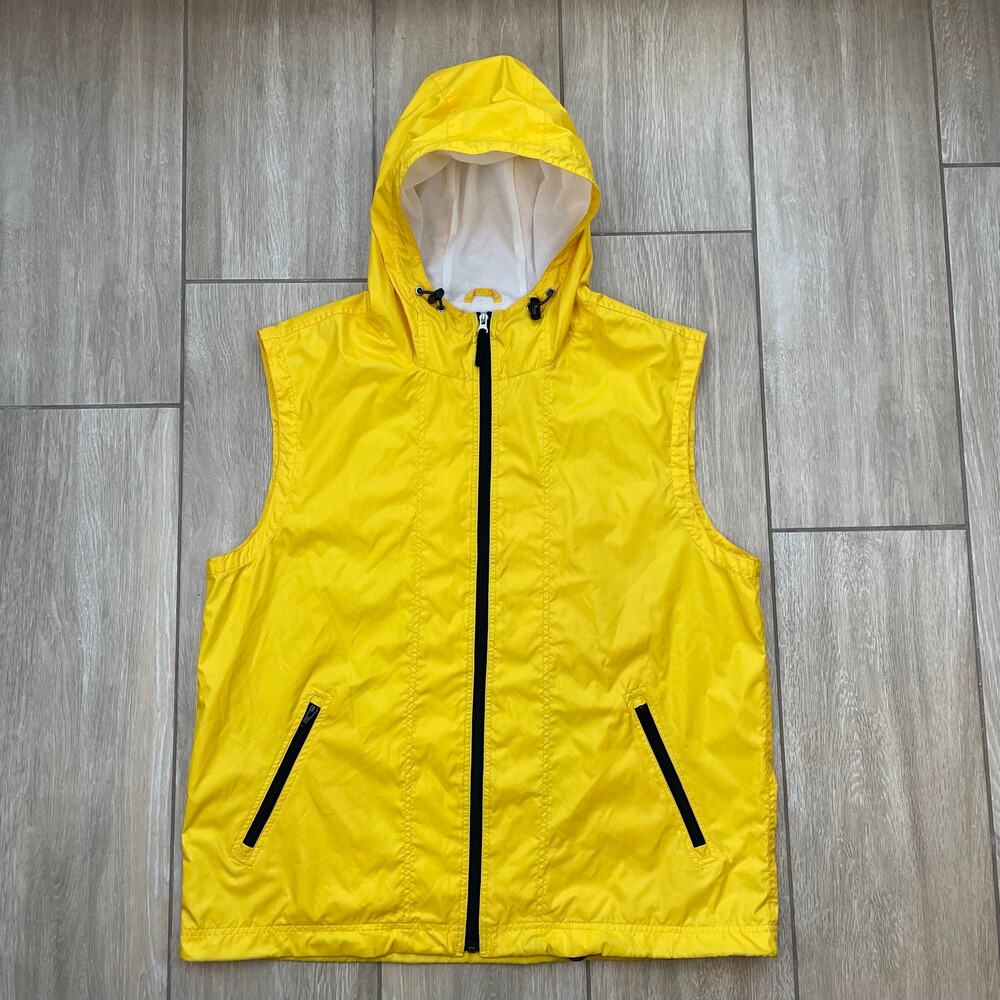 GAP Windbreaker Vest Mens XL Yellow Hooded Nylon Y2K Gorpcore Vintage 2000